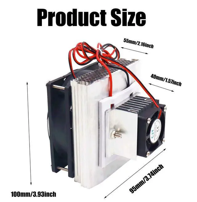 Alt view image 5 of 6 - Mini Air Conditioner DC 12V DIY Thermoelectric Peltier Refrigeration Cooling System Heat Sink + 12V 78W Switch Power Supply Driver + Thermometer with Probe