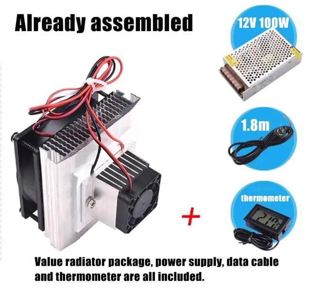 Alt view image 6 of 6 - Mini Air Conditioner DC 12V DIY Thermoelectric Peltier Refrigeration Cooling System Heat Sink + 12V 78W Switch Power Supply Driver + Thermometer with Probe