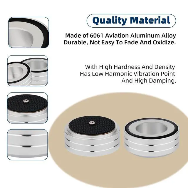 Alt view image 4 of 6 - Audio Isolation Feet Aluminum Load 400KG Amplifier Feet 58 * 22MM(4Pcs) | Turntable Isolation Pad with Adhesives/Screw for Audio,Speakers,Subwoofers, Turntable,Amplifier,DAC(Silver)