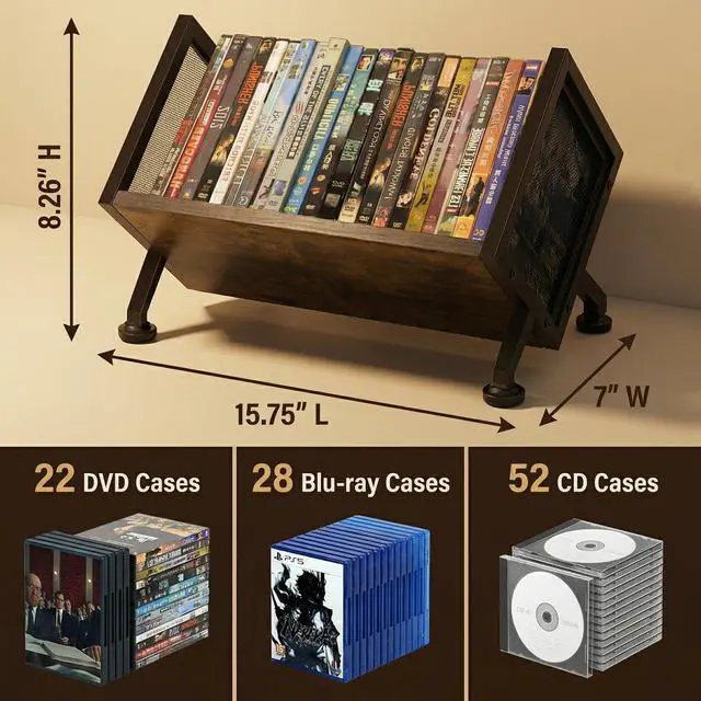 Alt view image 3 of 6 - Desktop DVD/CD Rack with Base | Holds 23 DVDs, 28 Blu-rays, 36 CDs or Books; Sturdy Media Organizer for Desktop
