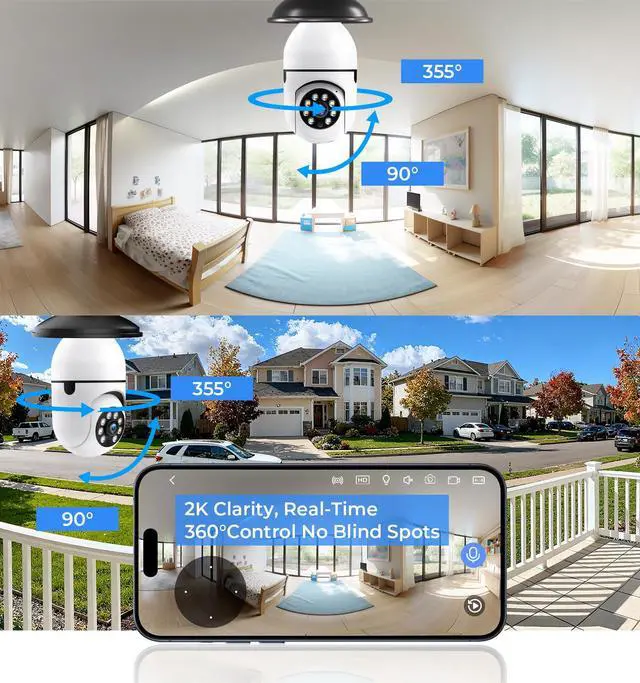 Alt view image 6 of 6 - Light Bulb Security Camera Outdoor, 2K 5GHz & 2.4GHz WiFi Bulb Cameras for Home Security, 360° PTZ Wireless Cam with AI Human Detection, Color Night Vision, 2-Way Talk, Screw-in Light Socket
