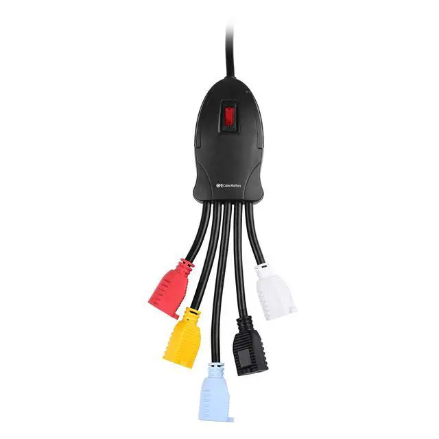 Alt view image 2 of 6 - 5 Outlet Power Cord Splitter, Power Squid, 10ft Cord | Outlet Multiplier, Extra Long Cord, Color Coded Receptacles
