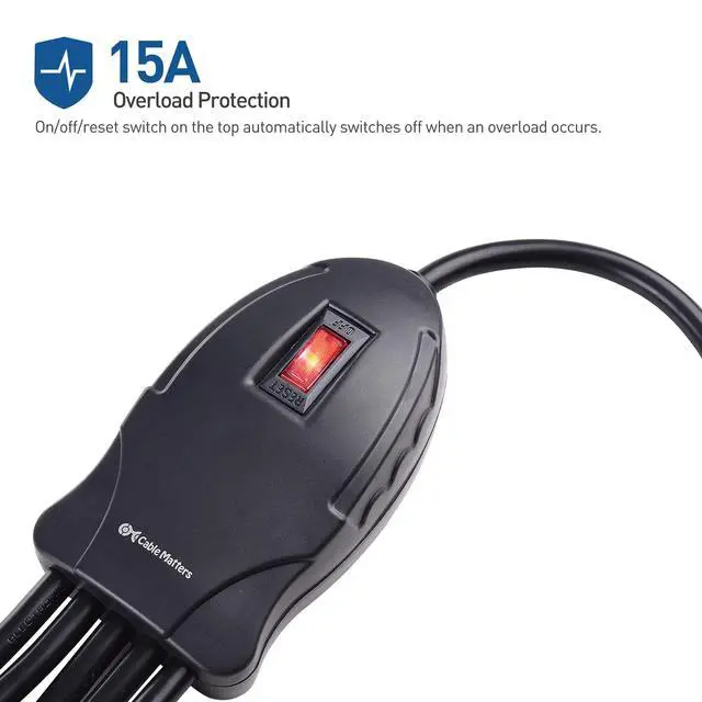 Alt view image 3 of 6 - 5 Outlet Power Cord Splitter, Power Squid, 10ft Cord | Outlet Multiplier, Extra Long Cord, Color Coded Receptacles