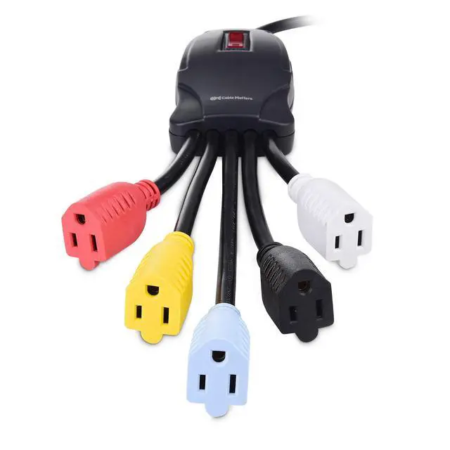 Alt view image 4 of 6 - 5 Outlet Power Cord Splitter, Power Squid, 10ft Cord | Outlet Multiplier, Extra Long Cord, Color Coded Receptacles