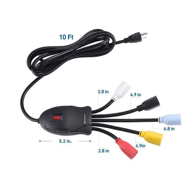 Alt view image 5 of 6 - 5 Outlet Power Cord Splitter, Power Squid, 10ft Cord | Outlet Multiplier, Extra Long Cord, Color Coded Receptacles