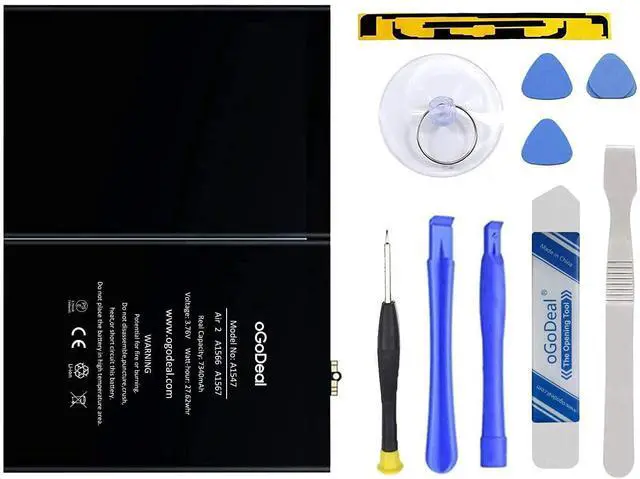 Main image of 7340mAh Battery for iPad Air 2 A1566/A1567 with Repair Kit | 27.62Wh Battery Replacement for iPad Air 2. Includes repair tools. OEM-grade, safety tested