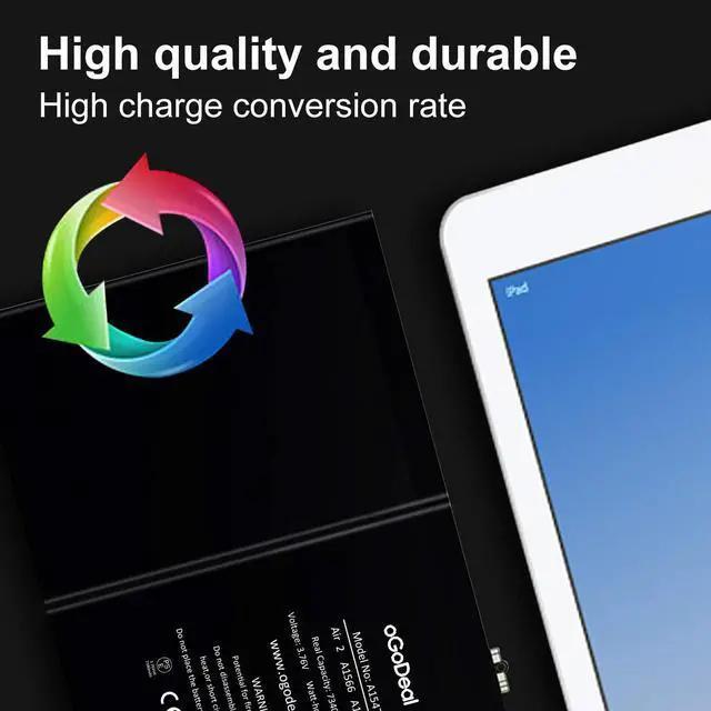 Alt view image 5 of 6 - 7340mAh Battery for iPad Air 2 A1566/A1567 with Repair Kit | 27.62Wh Battery Replacement for iPad Air 2. Includes repair tools. OEM-grade, safety tested