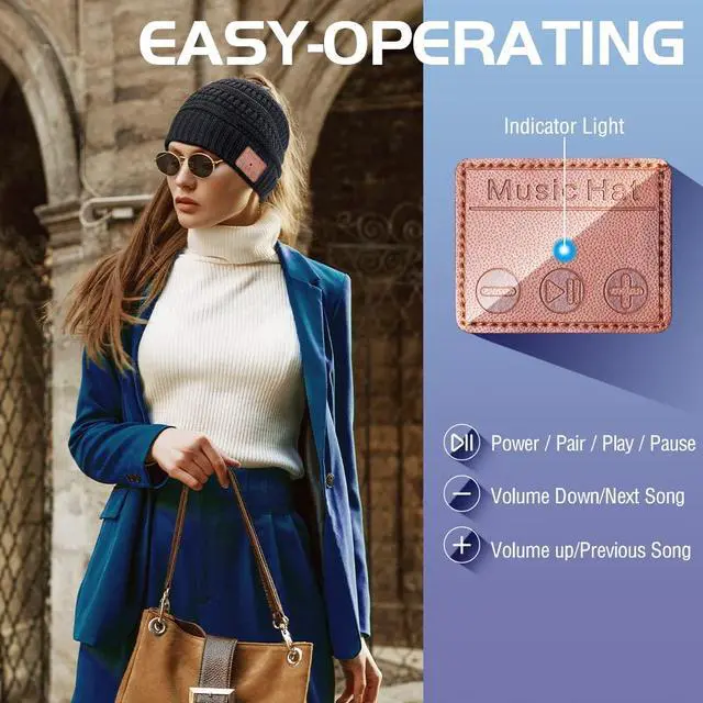 Alt view image 3 of 6 - Bluetooth Beanie for Women Stocking Stuffers Gifts Ponytail Hat Christmas | Gifts for Women Ponytail Beanie Bluetooth Headphones Winter Hat for Wife Mom Her Teen Girls Birthday Gift for Men Husband