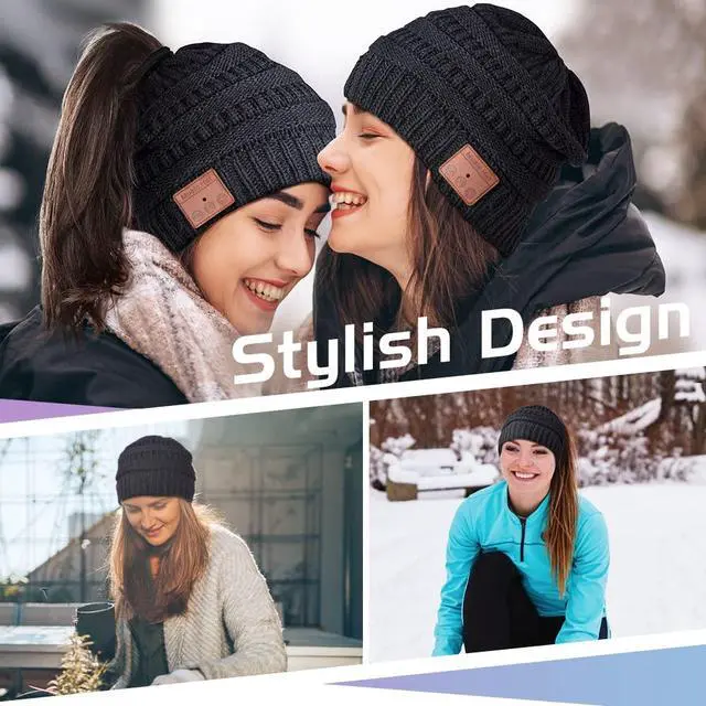 Alt view image 4 of 6 - Bluetooth Beanie for Women Stocking Stuffers Gifts Ponytail Hat Christmas | Gifts for Women Ponytail Beanie Bluetooth Headphones Winter Hat for Wife Mom Her Teen Girls Birthday Gift for Men Husband