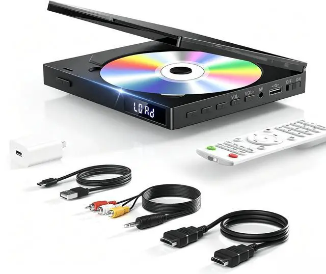 Main image of 1080P HD Mini DVD Player, All Region Free, HDMI/RCA/USB, NTSC/PAL | HDMI & AV cables included,Plays DVDs from any country,Ultra-compact, lightweight,Remote control with memory function