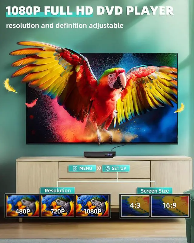 Alt view image 2 of 6 - 1080P HD Mini DVD Player, All Region Free, HDMI/RCA/USB, NTSC/PAL | HDMI & AV cables included,Plays DVDs from any country,Ultra-compact, lightweight,Remote control with memory function