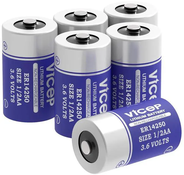 Main image of 6-Pack ER14250 3.6V Lithium Battery 1200mAh, Non-Rechargeable | ER 14250 1/2AA LS14250 Li-SOCL Batteries Compatible with Movement Monitor, Dog Collar, Meter Reader