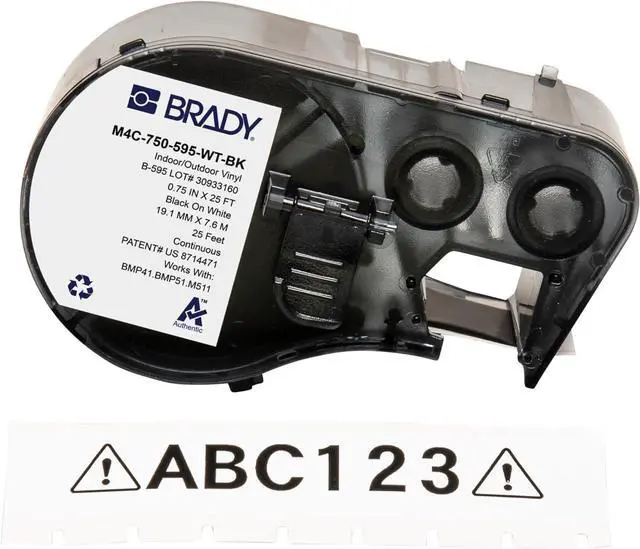 Main image of Authentic (M4C-750-595-WT-BK) All-Weather Vinyl Labels 0.75 in W x 25ft Black on White. for use with BMP41, BMP51, M410, M510, and M511 Label Printers