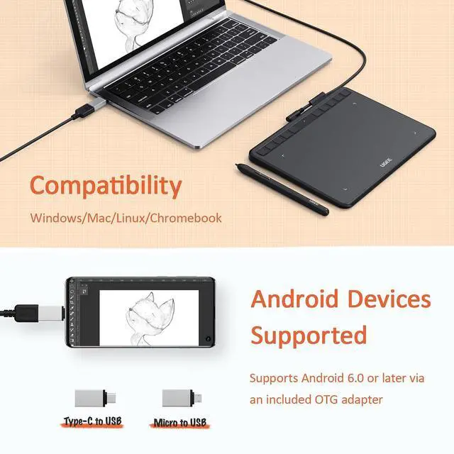 Alt view image 4 of 6 - S640 Graphics Drawing Tablet, Digital Draw Art Pad with Pen Battery-Free Stylus Tilt Function 8192 Levels Pressure Sensitivity 10 Express Keys for Mac, Windows PC and Android