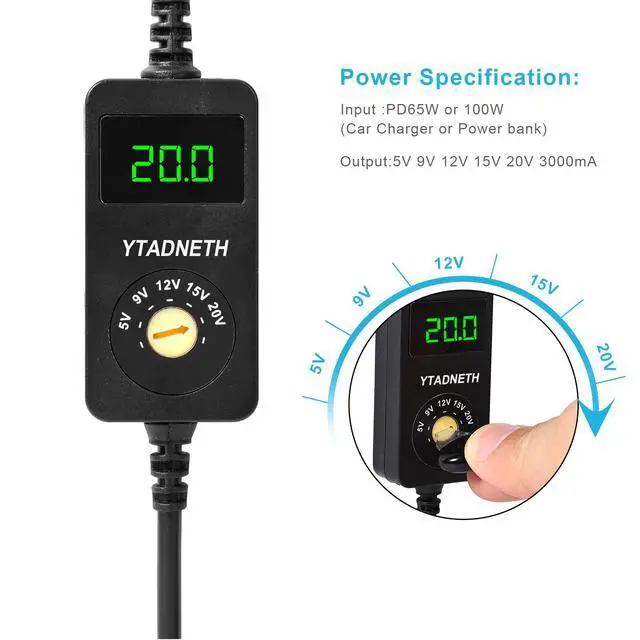 Alt view image 4 of 6 - USB C to 5V 9V 12V 15V 20V Cigarette Lighter Adapter, USB C Male to Cigarette Lighter Female Socket, PD Trigger Cable with LED Display Voltage, for Dash Cam, GPS, Car LED Light Strips (3.93 FT)