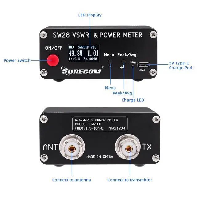 Alt view image 2 of 6 - Surecom SW-28HF 1.5MHz-60MHz 120W Mini V.S.W.R. & Power Meter