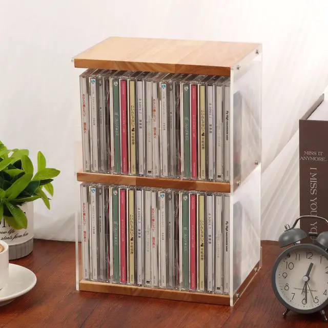 Main image of CD Holder Desk Rack Organizer, Wooden CD Holder Stand, CD Storage Rack, Game Disc Display CD Organizer Desk Stand Protection Storage Cube, Fit for Theatre Room Collectibles Holds 40 CD Case