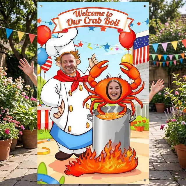 Main image of Crab Boil Party Photo Prop 6 x 3.6 ft Crab Party Decoration Supplies Selfie Backdrop Props for Family Housewarming Birthday Decorations
