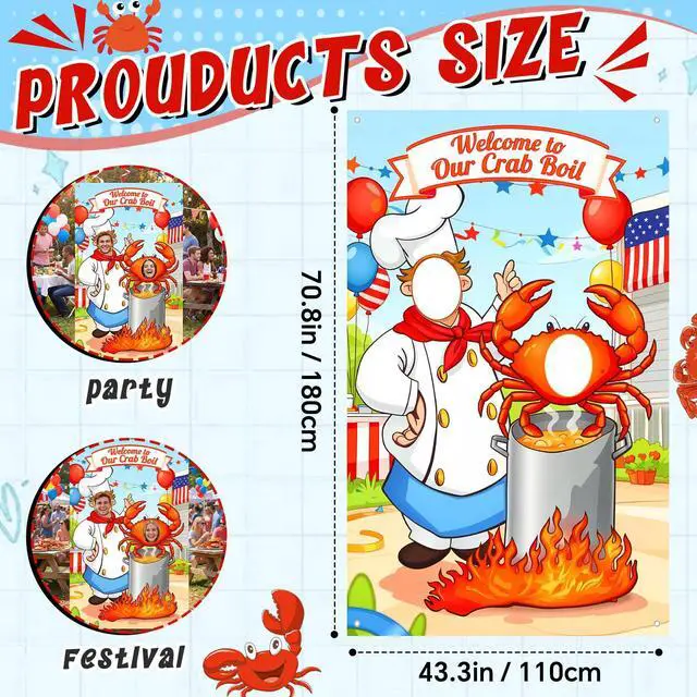Alt view image 2 of 6 - Crab Boil Party Photo Prop 6 x 3.6 ft Crab Party Decoration Supplies Selfie Backdrop Props for Family Housewarming Birthday Decorations
