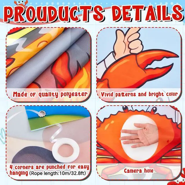 Alt view image 3 of 6 - Crab Boil Party Photo Prop 6 x 3.6 ft Crab Party Decoration Supplies Selfie Backdrop Props for Family Housewarming Birthday Decorations