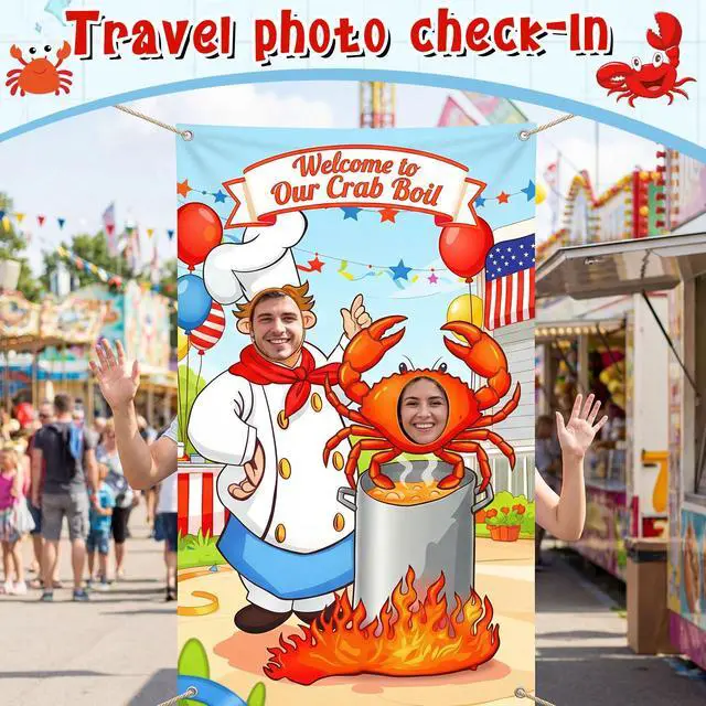 Alt view image 4 of 6 - Crab Boil Party Photo Prop 6 x 3.6 ft Crab Party Decoration Supplies Selfie Backdrop Props for Family Housewarming Birthday Decorations