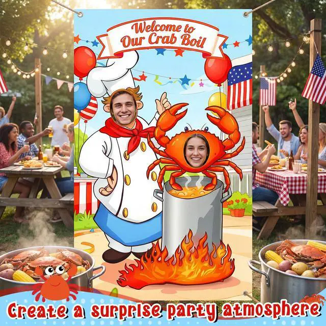 Alt view image 5 of 6 - Crab Boil Party Photo Prop 6 x 3.6 ft Crab Party Decoration Supplies Selfie Backdrop Props for Family Housewarming Birthday Decorations