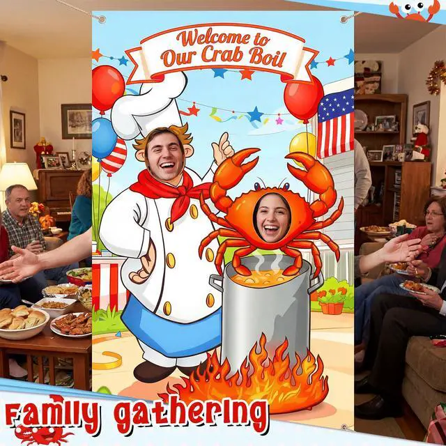 Alt view image 6 of 6 - Crab Boil Party Photo Prop 6 x 3.6 ft Crab Party Decoration Supplies Selfie Backdrop Props for Family Housewarming Birthday Decorations