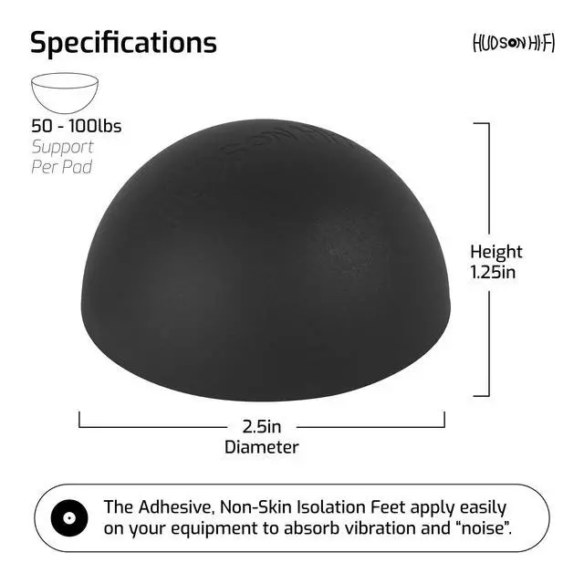 Alt view image 4 of 6 - Speaker Isolation Feet (4-Pack, 2.5") Adhesive Silicone Anti-Vibration Pads for Speakers, Turntables, Subwoofers & Amplifiers, Supports 50-100 lbs Per Pad