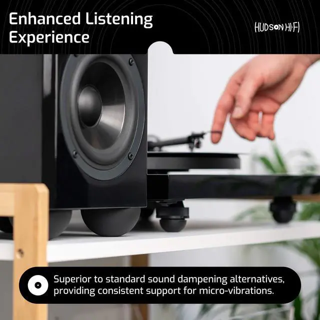 Alt view image 5 of 6 - Speaker Isolation Feet (4-Pack, 2.5") Adhesive Silicone Anti-Vibration Pads for Speakers, Turntables, Subwoofers & Amplifiers, Supports 50-100 lbs Per Pad
