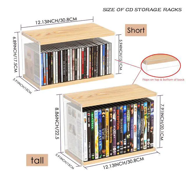 Alt view image 2 of 5 - 2Pack Stackable Wood Acrylic CD Holder Desk Rack Organizer Holds up to 60 CD Jewel Cases Media Storage Rack for Movie & Video Games Collections,Natural Wood