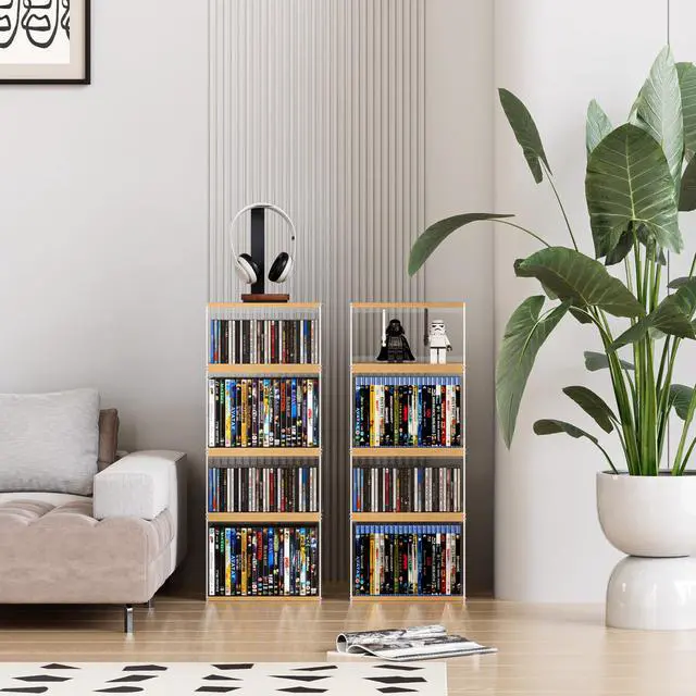 Alt view image 5 of 5 - 2Pack Stackable Wood Acrylic CD Holder Desk Rack Organizer Holds up to 60 CD Jewel Cases Media Storage Rack for Movie & Video Games Collections,Natural Wood