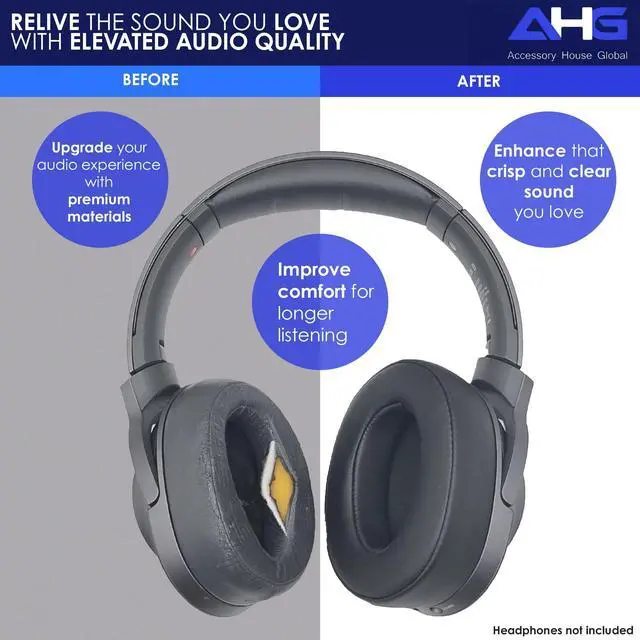 Alt view image 3 of 6 - Premium Replacement WH-H900N Ear Pads/MDR-100ABN Ear Pads Cushions Compatible with Sony WH-900N and Sony MDR-100ABN Headphones (Black). Premium Protein Leather | High-Density Foam | Great Comfort