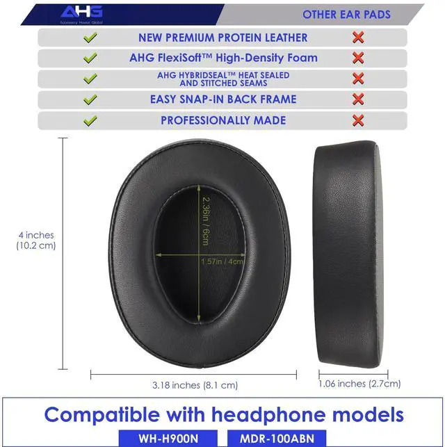 Alt view image 4 of 6 - Premium Replacement WH-H900N Ear Pads/MDR-100ABN Ear Pads Cushions Compatible with Sony WH-900N and Sony MDR-100ABN Headphones (Black). Premium Protein Leather | High-Density Foam | Great Comfort