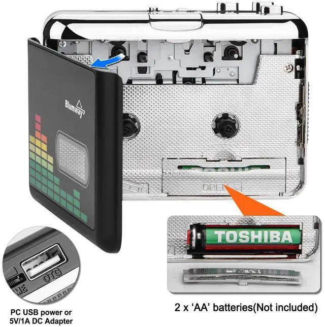 Alt view image 2 of 6 - USB Cassette to MP3 Converter, Cassette Tape Player, No PC Needed | Plug & Play, USB/Battery Power, Portable Walkman Type, Auto-Reverse, Volume Control, Tape to Digital Converter with Earphone