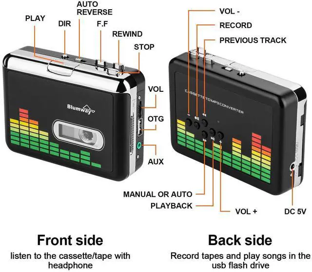 Alt view image 5 of 6 - USB Cassette to MP3 Converter, Cassette Tape Player, No PC Needed | Plug & Play, USB/Battery Power, Portable Walkman Type, Auto-Reverse, Volume Control, Tape to Digital Converter with Earphone