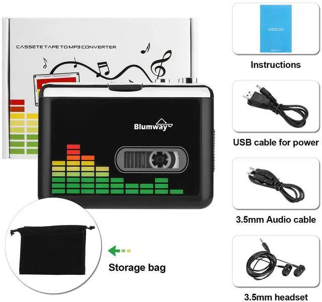 Alt view image 6 of 6 - USB Cassette to MP3 Converter, Cassette Tape Player, No PC Needed | Plug & Play, USB/Battery Power, Portable Walkman Type, Auto-Reverse, Volume Control, Tape to Digital Converter with Earphone
