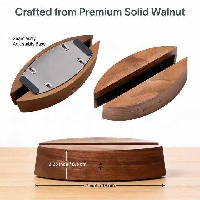 Alt view image 4 of 6 - Nordik Vertical Laptop Stand - Adjustable Solid Walnut Laptop Dock | Premium Laptop Holder with Adjustable Base and Walnut Finish, Non-Slip Wood Stand for Macbook, IPads, Tablets for Workspace