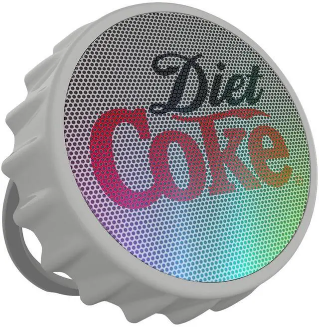 Main image of Diet Coke Bottle Cap Shaped Bluetooth Speaker with Kickstand, Color Changing Light, FM Radio, 6H Playtime, Micro SD Card, Aux Port for Home/Outdoors/Beach/Bar | Portable Bluetooth Speakers