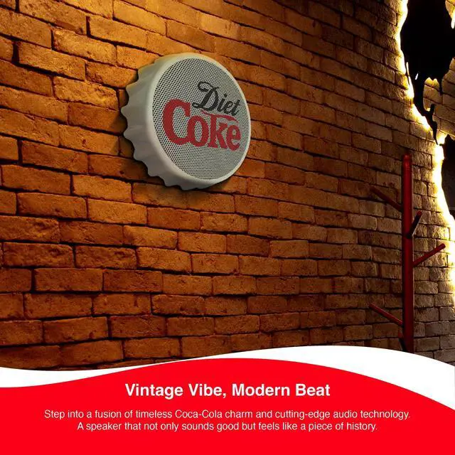 Alt view image 2 of 6 - Diet Coke Bottle Cap Shaped Bluetooth Speaker with Kickstand, Color Changing Light, FM Radio, 6H Playtime, Micro SD Card, Aux Port for Home/Outdoors/Beach/Bar | Portable Bluetooth Speakers