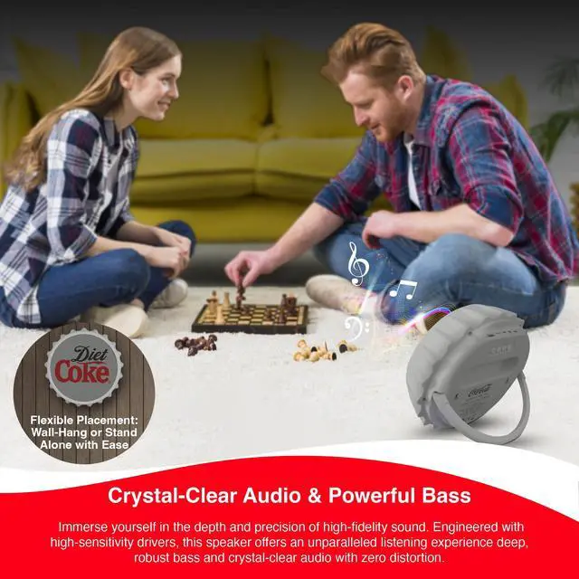 Alt view image 5 of 6 - Diet Coke Bottle Cap Shaped Bluetooth Speaker with Kickstand, Color Changing Light, FM Radio, 6H Playtime, Micro SD Card, Aux Port for Home/Outdoors/Beach/Bar | Portable Bluetooth Speakers