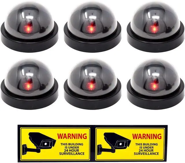 Main image of Fake CCTV Dummy Security Cameras with LED Light, 6 Pack | Wireless, Easy to Install, with Mounting Kit, Simulated Surveillance, for Indoor, Outdoor, Trees, Weather Resistant