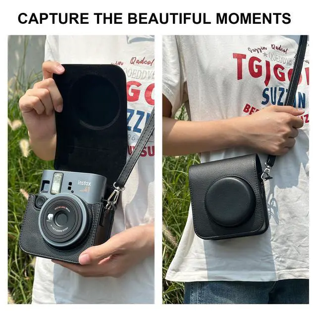 Alt view image 2 of 6 - Mini 41 Case for Fujifilm Instax Mini 41 Instant Camera, Black | Retro PU Leather Mini 41 Instant Film Camera Case, Camera Case with 64 Mini Photo Album, Shoulder Camera Strap, No Camera