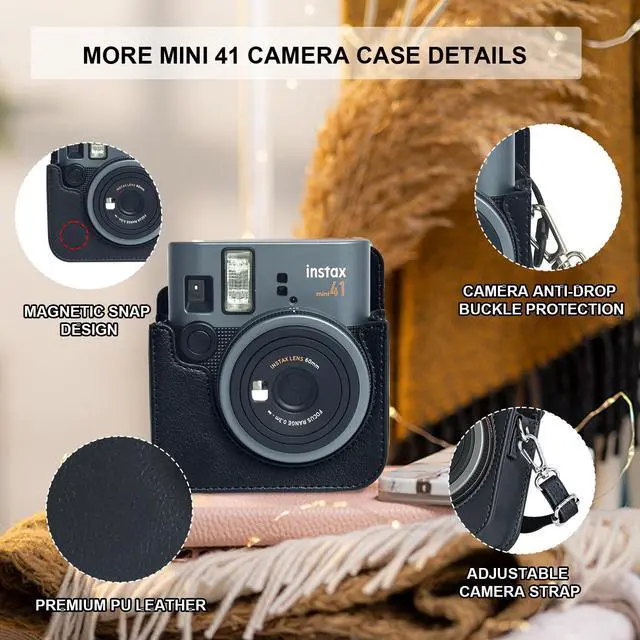 Alt view image 3 of 6 - Mini 41 Case for Fujifilm Instax Mini 41 Instant Camera, Black | Retro PU Leather Mini 41 Instant Film Camera Case, Camera Case with 64 Mini Photo Album, Shoulder Camera Strap, No Camera