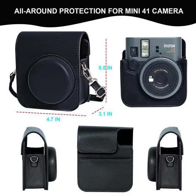 Alt view image 4 of 6 - Mini 41 Case for Fujifilm Instax Mini 41 Instant Camera, Black | Retro PU Leather Mini 41 Instant Film Camera Case, Camera Case with 64 Mini Photo Album, Shoulder Camera Strap, No Camera
