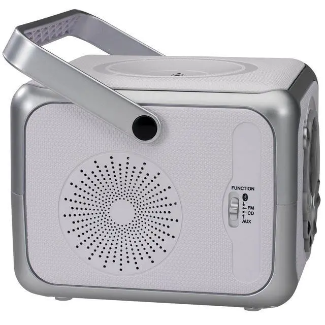 Alt view image 4 of 5 - CD-555 White/Silver CD Bluetooth Boombox Portable Bluetooth Music System with CD Player +CD-R/RW & FM Radio with Aux-in & Headphone Jack Line-in (CD555)