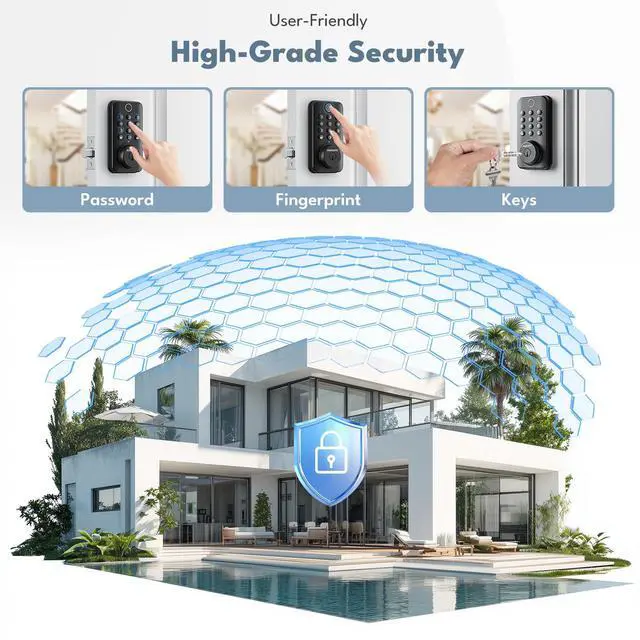 Alt view image 2 of 6 - Keyless Entry Door Lock with Keypad Fingerprint Door Knob with Password/Key | Smart Deadbolt Lock for Front Door/Bedroom/Hotel/Apartment/Office-Easy Installation