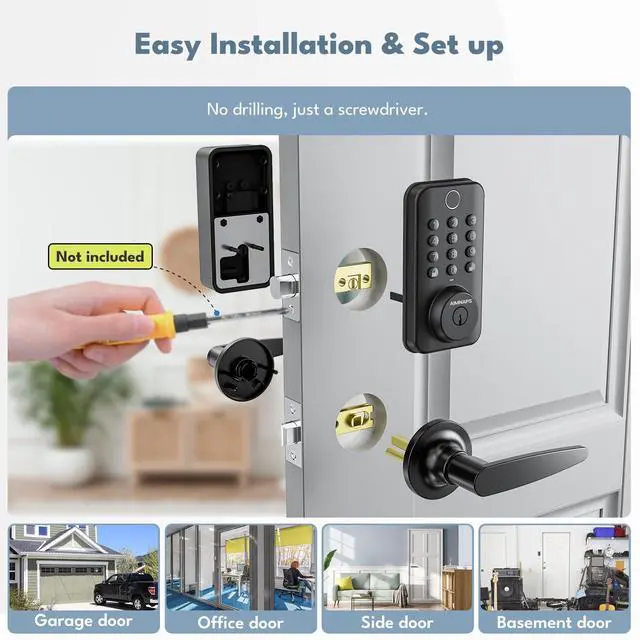 Alt view image 6 of 6 - Keyless Entry Door Lock with Keypad Fingerprint Door Knob with Password/Key | Smart Deadbolt Lock for Front Door/Bedroom/Hotel/Apartment/Office-Easy Installation
