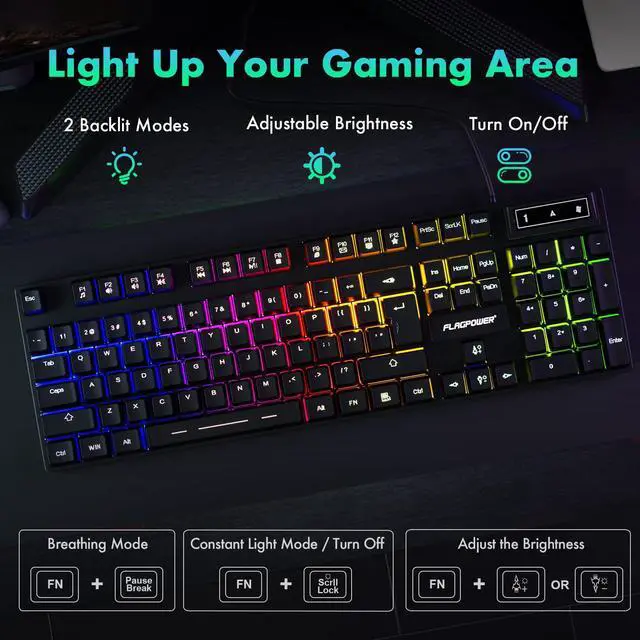Alt view image 2 of 6 - Gaming Keyboard and Mouse Combo, Wired Full Size Keyboard Mouse | RGB Backlit Mechanical Feeling Keyboard, Adjustable DPI and 4 Colors Breathing Mouse for PC Laptop Computer Game and Work