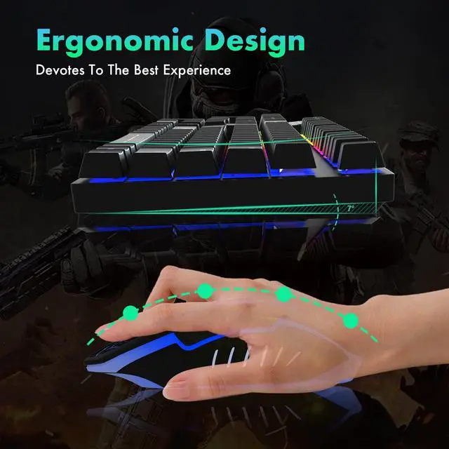Alt view image 3 of 6 - Gaming Keyboard and Mouse Combo, Wired Full Size Keyboard Mouse | RGB Backlit Mechanical Feeling Keyboard, Adjustable DPI and 4 Colors Breathing Mouse for PC Laptop Computer Game and Work