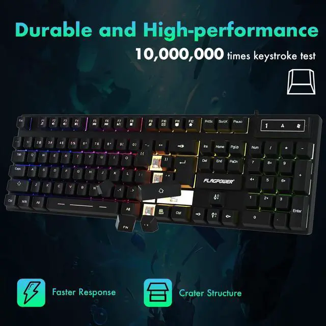 Alt view image 5 of 6 - Gaming Keyboard and Mouse Combo, Wired Full Size Keyboard Mouse | RGB Backlit Mechanical Feeling Keyboard, Adjustable DPI and 4 Colors Breathing Mouse for PC Laptop Computer Game and Work